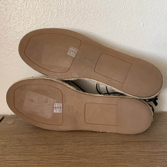 Eileen Fisher Flats Lace Leather Espadrille Closed Toe Strappy Black 8 US Jute - Picture 11 of 12